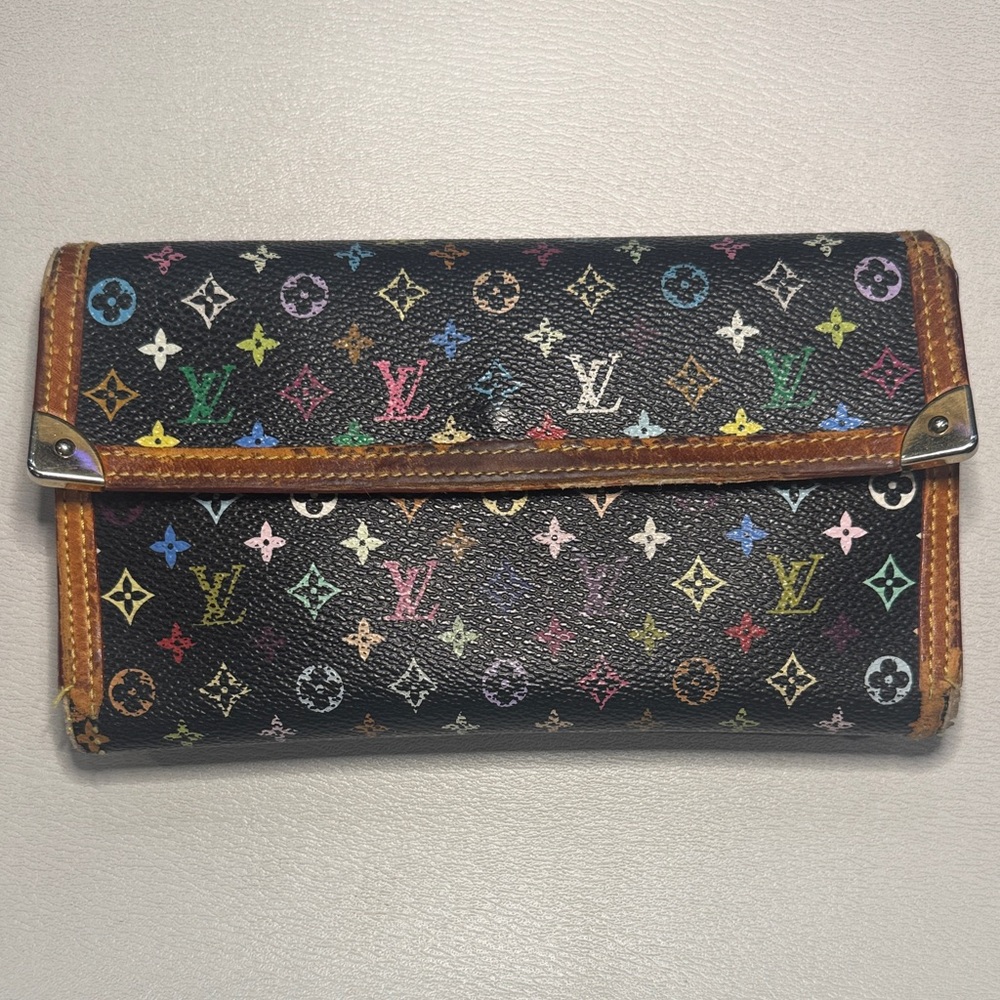 Louis Vuitton LV Black Murakami Multicolor Monogram International Wallet